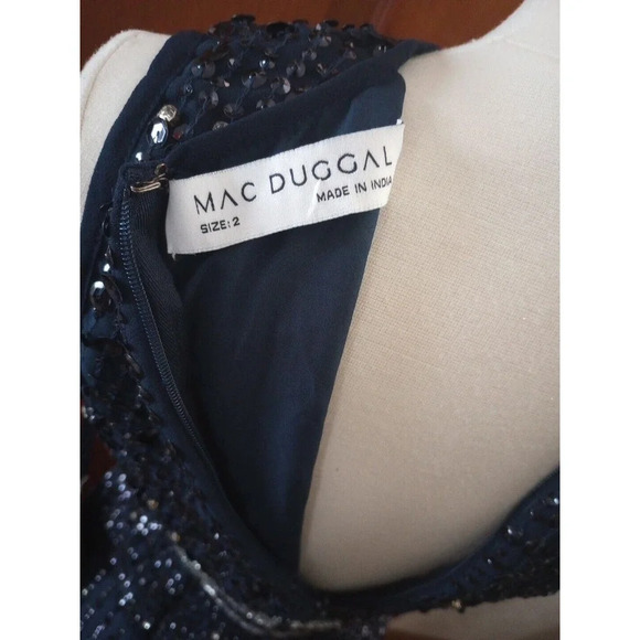 MAC DUGGAL Navy SEQUIN Beaded Gown Sz 2 93603 SLEEVELESS Prom Gala Pageant Dress - Picture 11 of 12